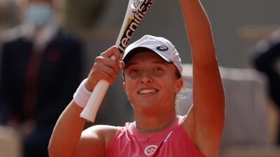Iga Swiatek celebrates beating Anett Kontaveit. Getty