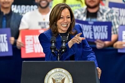 US Vice President and Democratic nominee Kamala Harris at a campaign rally in Las Vegas. AFP