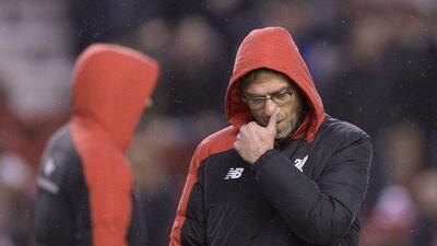 Jurgen Klopp during Liverpool's 2-2 draw with West Brom on Sunday. Oli Scarff / AFP
