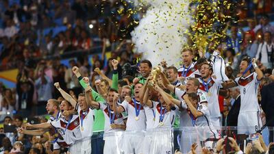 Germany’s players celebrate their World Cup victory. The event in Brazil was among the year’s top internet search terms. Darren Staples / Reuters