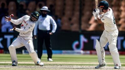 Pakistan fielder Imam-ul-Haq fails to take a catch off Australia's Travis Head. AFP