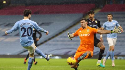 ASTON VILLA RATINGS: Emiliano Martinez 8 – Made a phenomenal save early on to deny Bernardo Silva after the Villa defence failed to clear a corner, and then repeated his heroics to deny Gundogan. Had little chance to stop Silva’s thunderbolt, or the penalty, but between them saved low to his right to deny City another. AFP