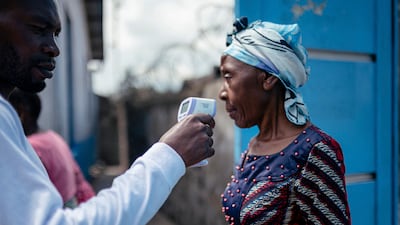 A visitor’s temperature is checked after a case of Ebola was reported in the city of Goma in the Democratic Republic of Congo. AFP