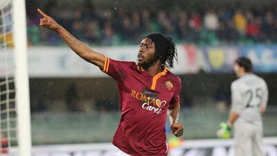 Gervinho celebrates after scoring a goal for Roma against Chievo on Saturday. Venezia Filippo / EPA / March 22, 2014