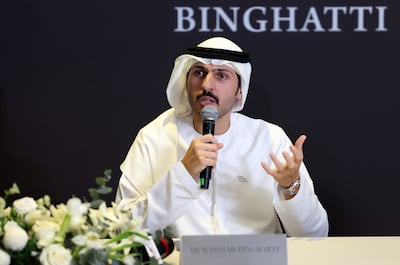 Muhammad Binghatti, chairman of Binghatti Developers, speaks during a press conference in Dubai. Chris Whiteoak / The National