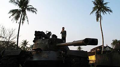 American tanks serve as a memorial to the 1968 Battle of Hue, which levelled the former imperial capital.