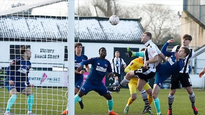 Chorley's Connor Hall scores their first goal against Derby County. Reuters