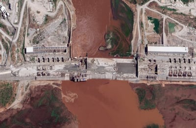A satellite image dating back to May 2020 of the Grand Ethiopian Renaissance Dam on the Blue Nile. AP