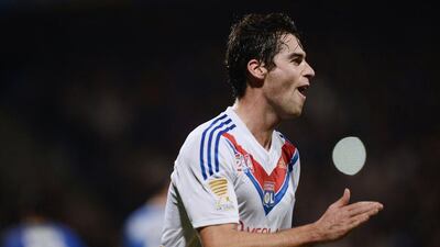 Yoann Gourcuff celebrates after scoring for Lyon on Wednesday. Jeff Pachoud / AFP