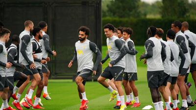 Liverpool's Mohamed Salah during training. PA