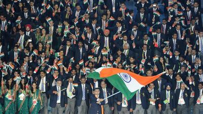 India's athlete delegation shown at the opening ceremonies to the 2010 Asian Games in Guangzhou, China. The 2014 Asian Games begin on September 19 in Incheon, South Korea. Saeed Khan / AFP