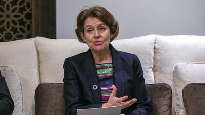 Irina Bokova, former Director-General of Unesco speaks during the roundtable discussion at the Human Fraternity for World Peace event at St. Regis, Saadiyat. Khushnum Bhandari for The National