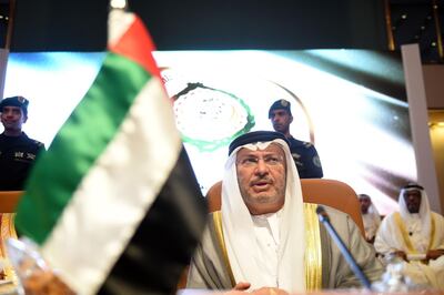 UAE Minister of State for Foreign Affairs Anwar Gargash attends the preparatory meeting of Arab Foreign Ministers ahead of the 28th Summit of the Arab League in Riyadh on April 12, 2018. He said the expulsion of Syria from the Arab League was a mistake. Fayez Nureldine / AFP Photo