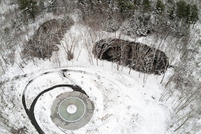A dusting of snow blankets the Sandy Hook Memorial in Newtown, Connecticut. AP