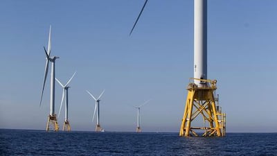 The farm's five 6-megawatt wind turbines. Scott Eisen / Getty / AFP