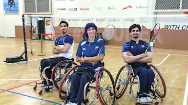 UAE athletes Jamal Al Bedwawi, Siham Al Rushaidi and Omair Muhammad have powered the country into its first world para badminton games. Victor Besa / The National