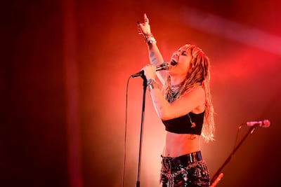 An edgier Miley Cyrus performs on stage during a concert at the Sunny Hill Festival in Pristina on August 2, 2019. AFP