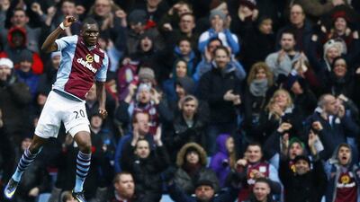 Christian Benteke celebrates after he scores against Norwich City. Darren Staples / Reuters