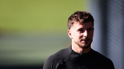 Chelsea's Mason Mount arrives at training. AFP