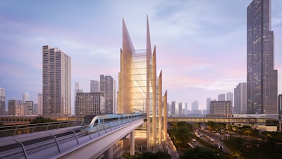 Dubai Creek Harbour Metro station, due to open in 2029, is effectively the centrepiece of the Metro Blue Line. Photo: Skidmore, Owings and Merrill