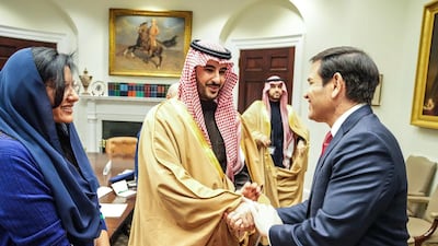 Saudi Defence Minister Khalid bin Salman meets US Secretary of State Marco Rubio. Photo: Prince Khalid bin Salman / X