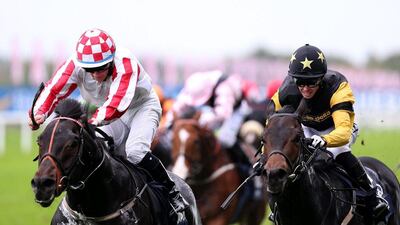 Slade Power, left, won the British Champions Sprint Stakes on Saturday. Charlie Crowhurst / Getty Images for Ascot Racecourse