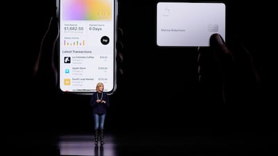 Jennifer Bailey, vice president of Apple Pay, speaks about the Apple Card at the Steve Jobs Theater during an event to announce new products in Cupertino, California in March. The Apple-branded credit card is designed primarily for mobile use. AP