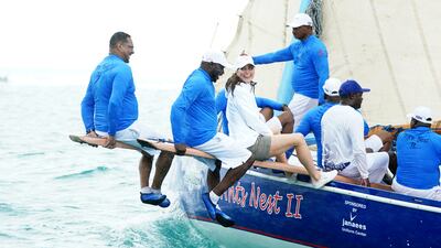 Kate onboard a boat from the Bahamas Platinum Jubilee Sailing Regatta at Montagu Bay.