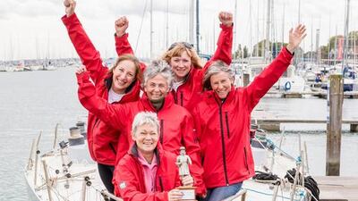Tracy Edwards MBE, the Maiden’s skipper, will return to the helm of her boat and will be reunited with her team. Courtesy Dubai Media Office