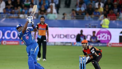 The Indian Premier League was the second most searched query in the UAE. Kieron Pollard of MI playing a shot in the IPL match between Mumbai Indians vs Sunrisers Hyderabad at Dubai International Cricket Stadium in Dubai. Sunrisers won the match. Pawan Singh / The National