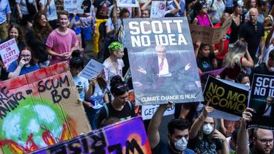 Activists rally for climate action at Sydney Town Hall. Getty Images
