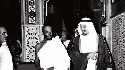 Sheikh Zayed, centre, in Saudi Arabia for the Hajj pilgrimage on October 27, 1979. Courtesy Aletihad