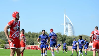Dubai Tigers take on Jebel Ali Dragons in the West Asia Premiership match at Dubai Police Academy on February 18, 2023. All pictures Khushnum Bhandari / The National