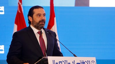 Lebanese Prime Minister Saad Hariri announcing the 2019 budget. AP