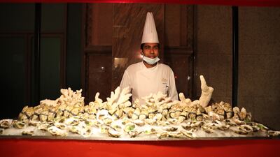 Freshly shucked oysters sourced from Classic Fine Foods, a supplier of premium ingredients in the UAE.