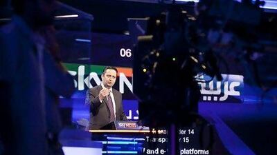 Nart Bouran, the head of Sky News Arabia, speaks to the press before fielding questions. Lee Hoagland / The National