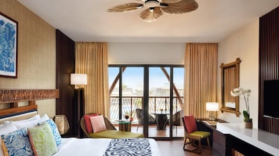 A deluxe king room at Lapita at Dubai Parks and Resorts, which is between Abu Dhabi and Dubai. Courtesy Lapita, Dubai Parks and Resorts, Autograph Collection Hotels