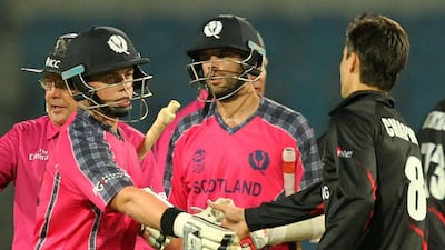 Scotland won a rain-affected game and lost their other two matches in qualifying for the Super 10s stage in the World Twenty20. Prashant Bhoot / AFP