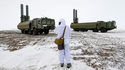 An anti-ship missile systems takes positions on the Alexandra Land island near Nagurskoye, Russia. Russia's northernmost military outpost sits on the 80th parallel North, projecting power over wide swathes of Arctic amid an intensifying international rivalry over the polar region's vast resources. AP