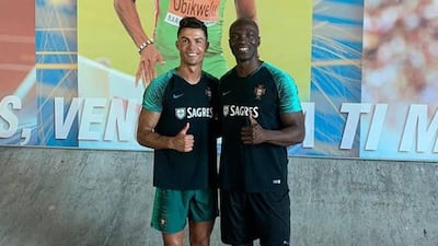 Cristiano Ronaldo gives thumbs up with sprinter Francis Obikwelu. Courtesy Instagram / Francis Obikwelu