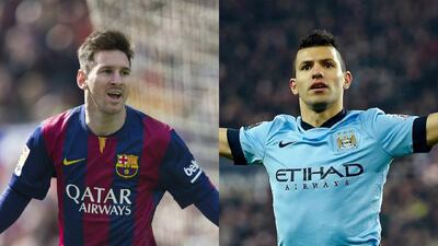 Lionel Messi, left, has been in fine form for Barcelona of late, while Manchester City will need Sergio Aguero, right, to be at his best if they are to have hope of progressing in the Uefa Champions League. Alejandro Garcia / EPA / Mike Hewitt / Getty Images