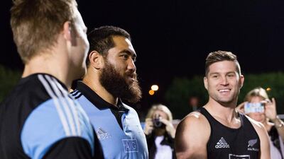 The All Blacks sevens squad during Tuesday night's training session. Duncan Chard for The National