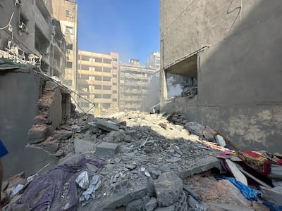 The site of Ahmad Qassem's home, which was levelled by Israeli air strikes on the building next door. Nada Maucourant Atallah / The National