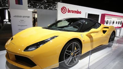 A Ferrari 488 GTB iat the 2016 North American International Auto Show in Detroit, Michigan. The Italian sports car maker has seen profits surge. Bill Pugliano / Getty Images