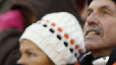 A fan constructed a small snowman in Cincinnati, Ohio, where the Cincinnati Bengals hosted the Indianapolis Colts. David Kohl / AP