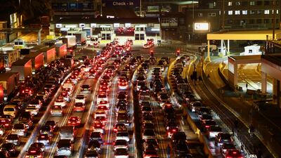 Vehicles queue at the entrance of Port of Dover on Friday. Reuters