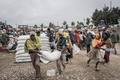 Supplies are distributed by the World Food Programme in Debark, Ethiopia. AFP