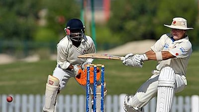 Namibia’s captain Craig Williams hits out on his way to 113 not out yesterday, which earned him the Man of the Match award.