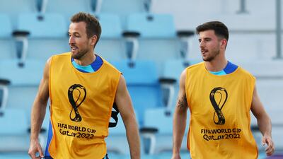 England's Harry Kane and Mason Mount during training. Reuters