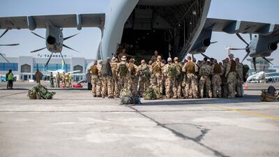 German paratroopers board an Airbus plane in Tashkent, Uzbekistan, during the evacuation mission from Kabul. AFP